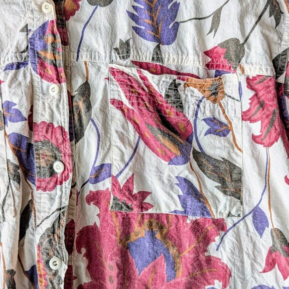 Vintage Hunters Run Pink Blue Floral Short Sleeve Cropped Button Front Shirt - Picture 4 of 8